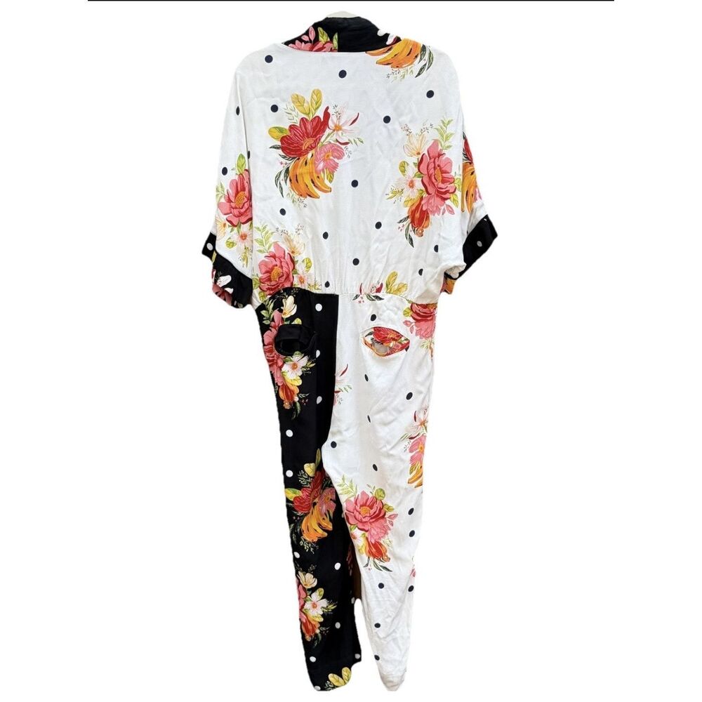 Farm Rio Mixed Nanaju Jumpsuit M Floral Polka Dot Tropical Whimsy Cottagecore - Picture 10 of 16